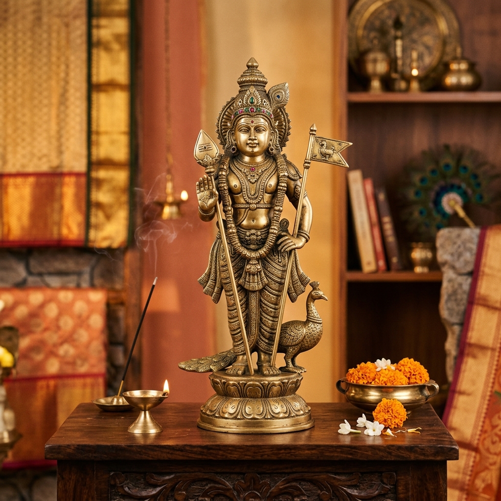 Brass statue of Lord Murugan in Raja Alangaram
